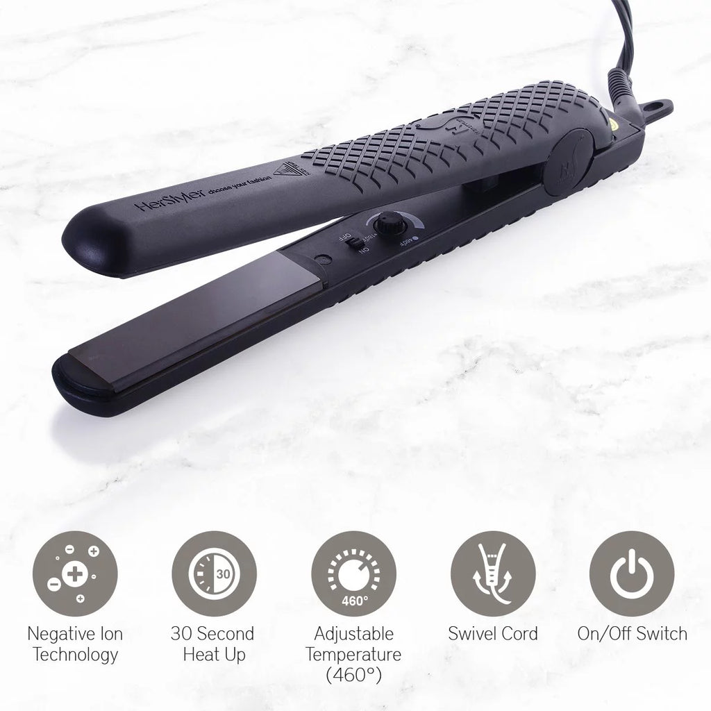 Black 1.25" Ceramic Ionic Flat Iron Hair Straightener Y196286