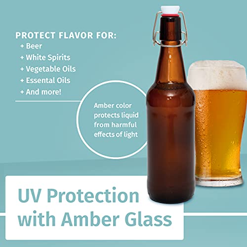 Swing Top Glass Bottles Set of 6, 16oz Clear with Caps C123