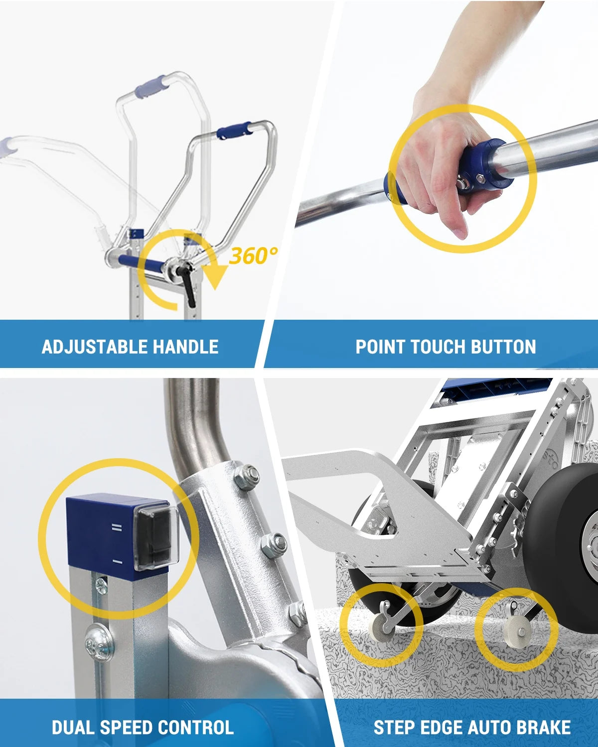 Electric Stair Climbing Hand Truck with Auto Edge Brake, 375LBS Capacity Aluminum Hand Truck L65892