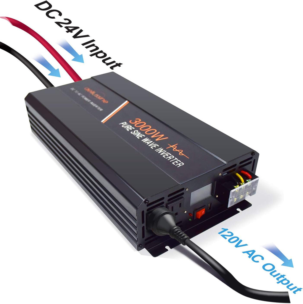 3000 Watt Pure Sine Wave Power Inverter 24 Volt DC to AC 110V 120V with LCD Display Remote Switch Y442