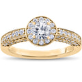 14k Yellow Gold Diamond Halo Solitaire Engagement Ring I91270