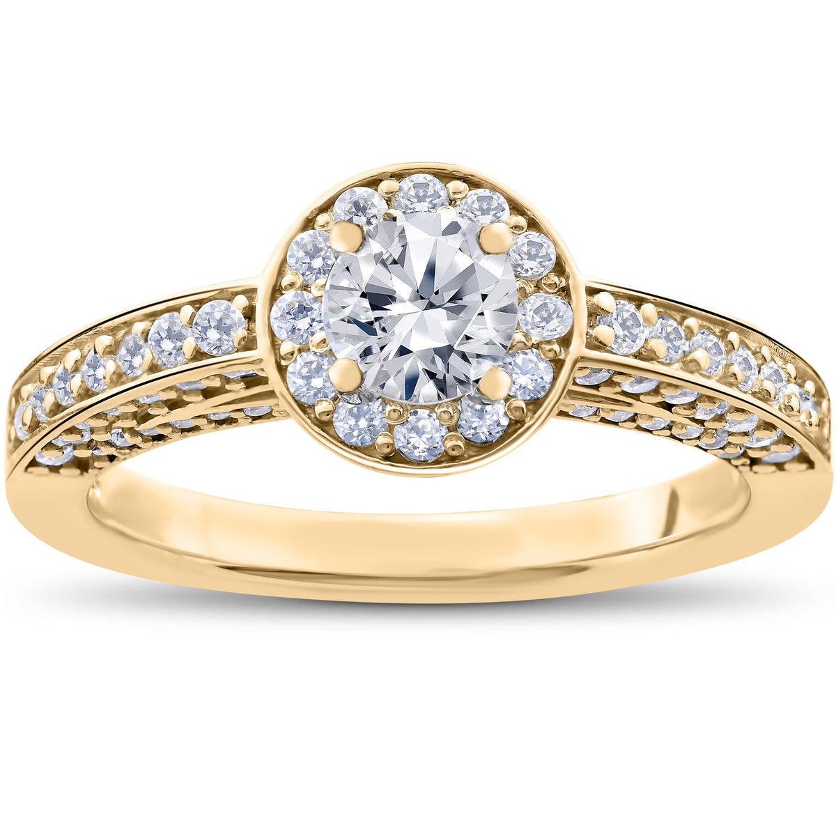 14k Yellow Gold Diamond Halo Solitaire Engagement Ring I91270