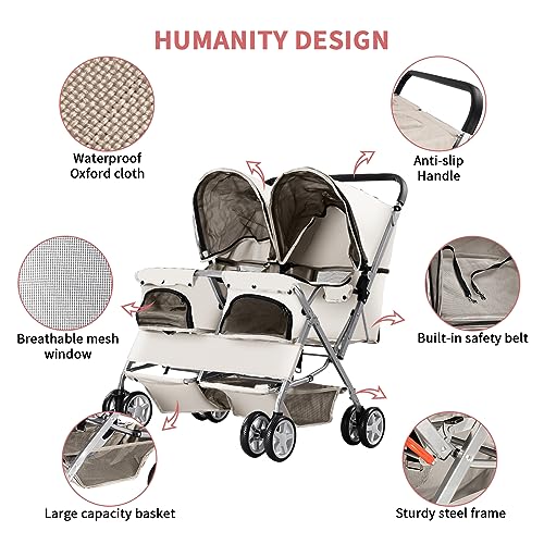 Gray Foldable Double Pet Stroller E7498