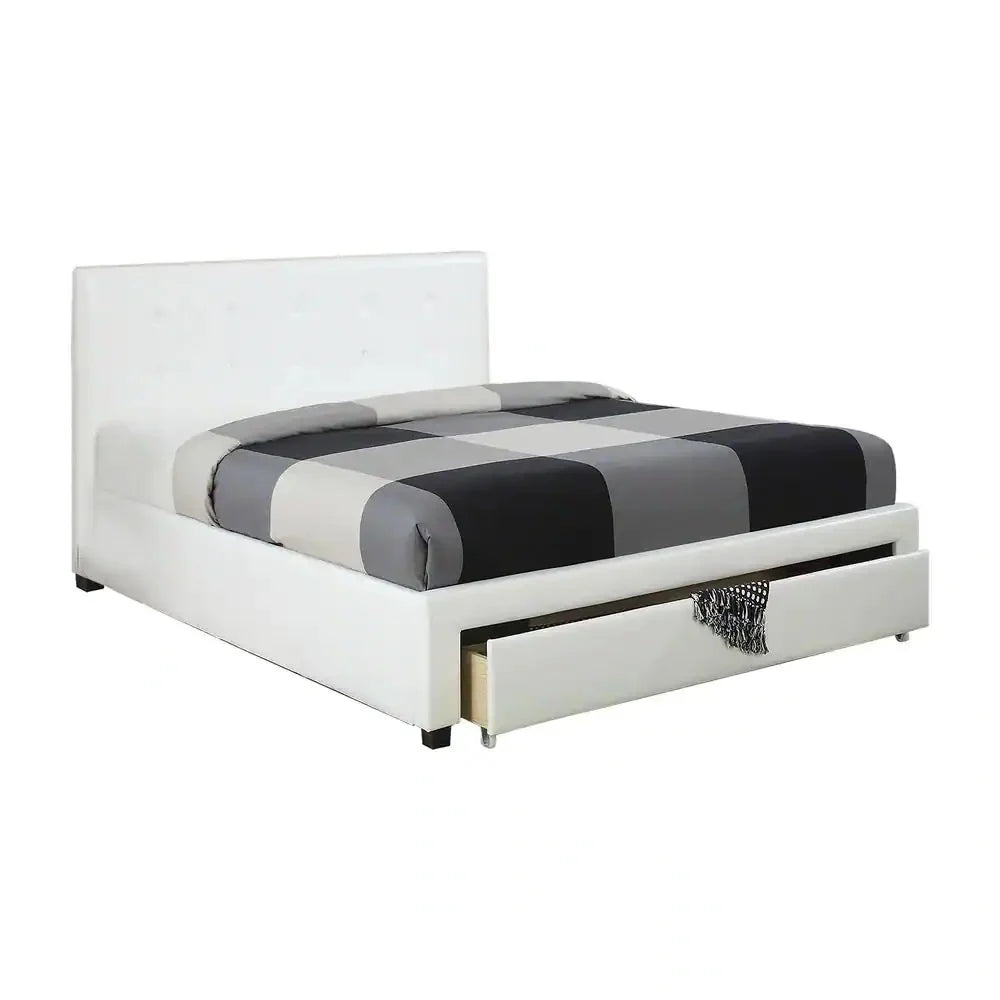 White Full Size Wooden Faux Leather Bedframe U62541