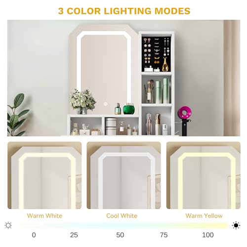 White Vanity Desk Set with LED Mirror and 11 Drawers M69502