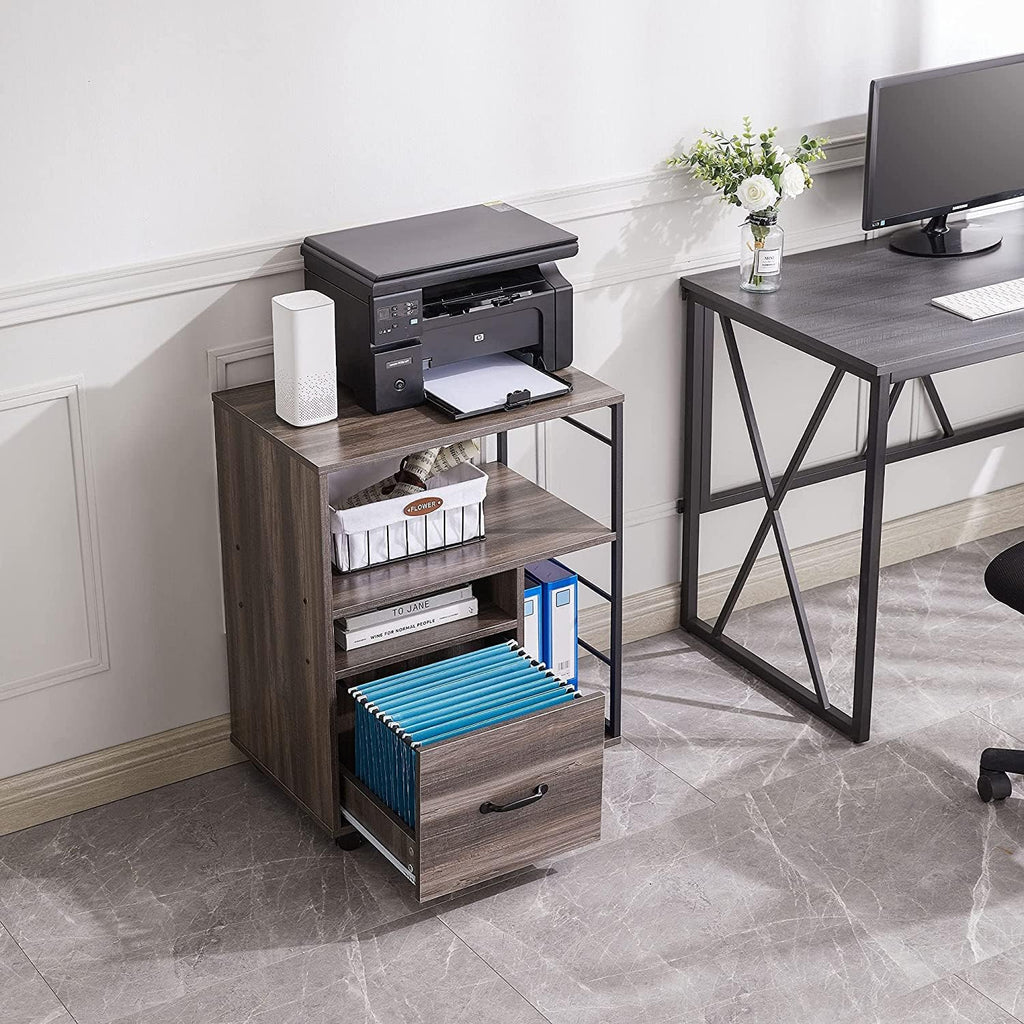 Retro Grey Mobile File Cabinet with Drawer O81994