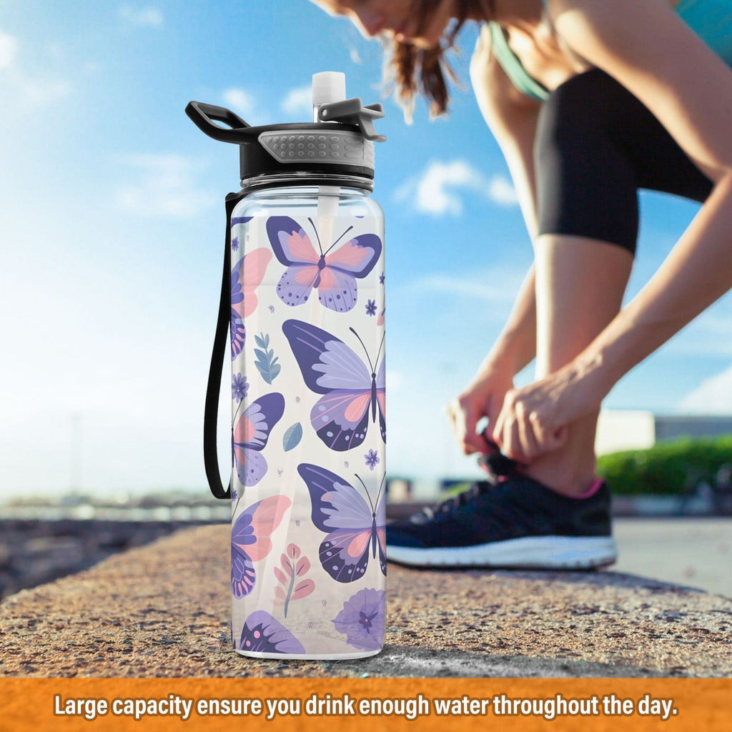 Purple 32oz Tritan Water Bottle with Straw Leakproof BPA Free Clear M160570