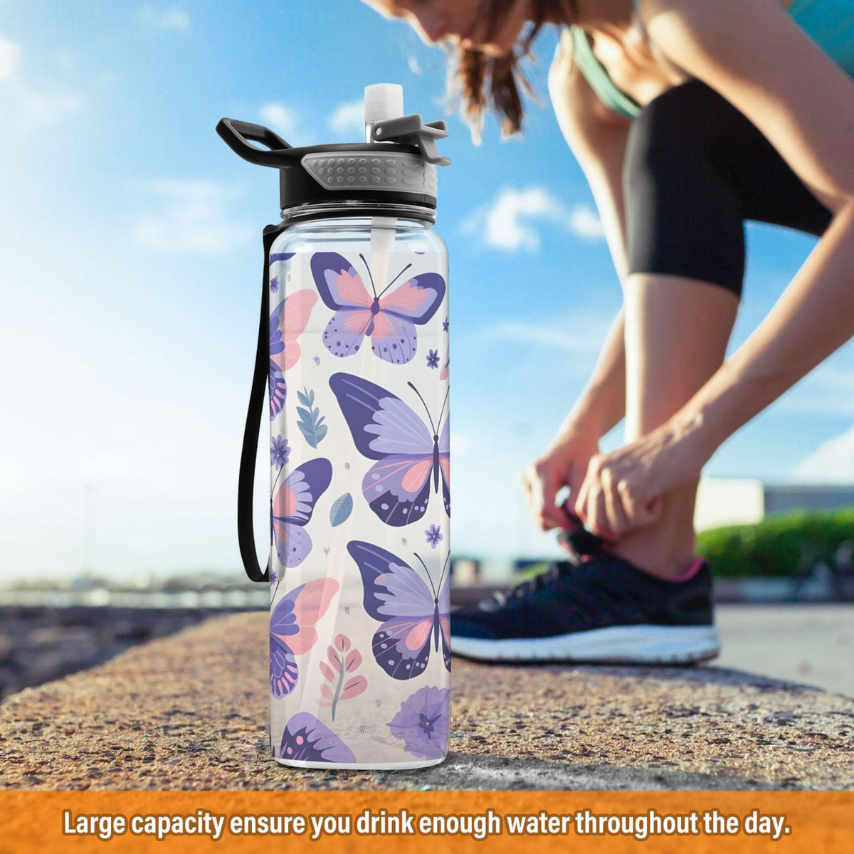 Purple 32oz Tritan Water Bottle with Straw Leakproof BPA Free Clear M160570