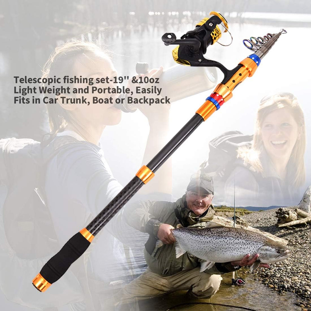 12 FT Carbon Fiber Telescopic Fishing Rod and Reel Combo with Carrier Bag C7778