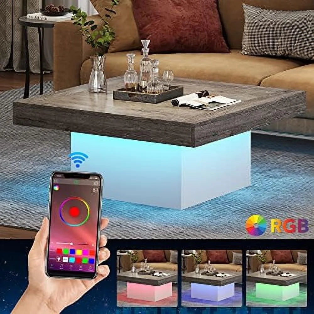 Square LED Engineered Wood Coffee Table B8980