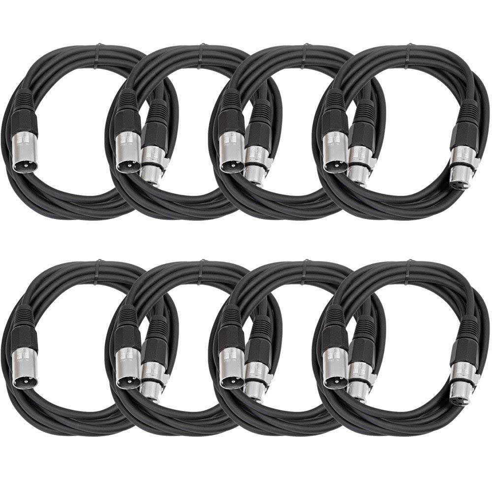 8 Pack Black XLR Male to Female Patch Cables 10 Foot W7445