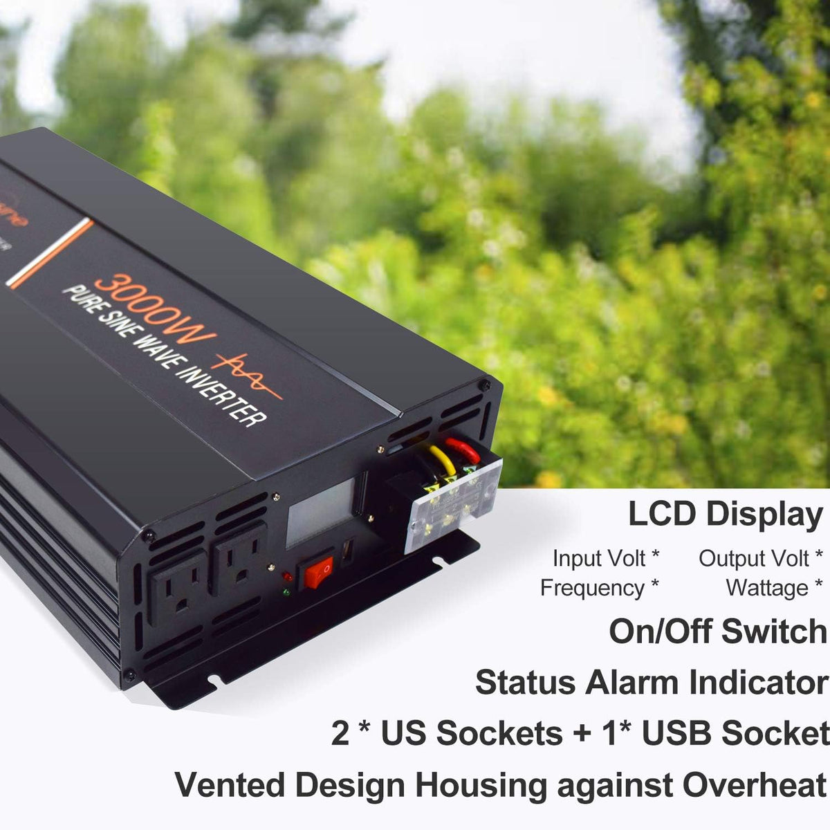 3000 Watt Pure Sine Wave Power Inverter 24 Volt DC to AC 110V 120V with LCD Display Remote Switch Y442