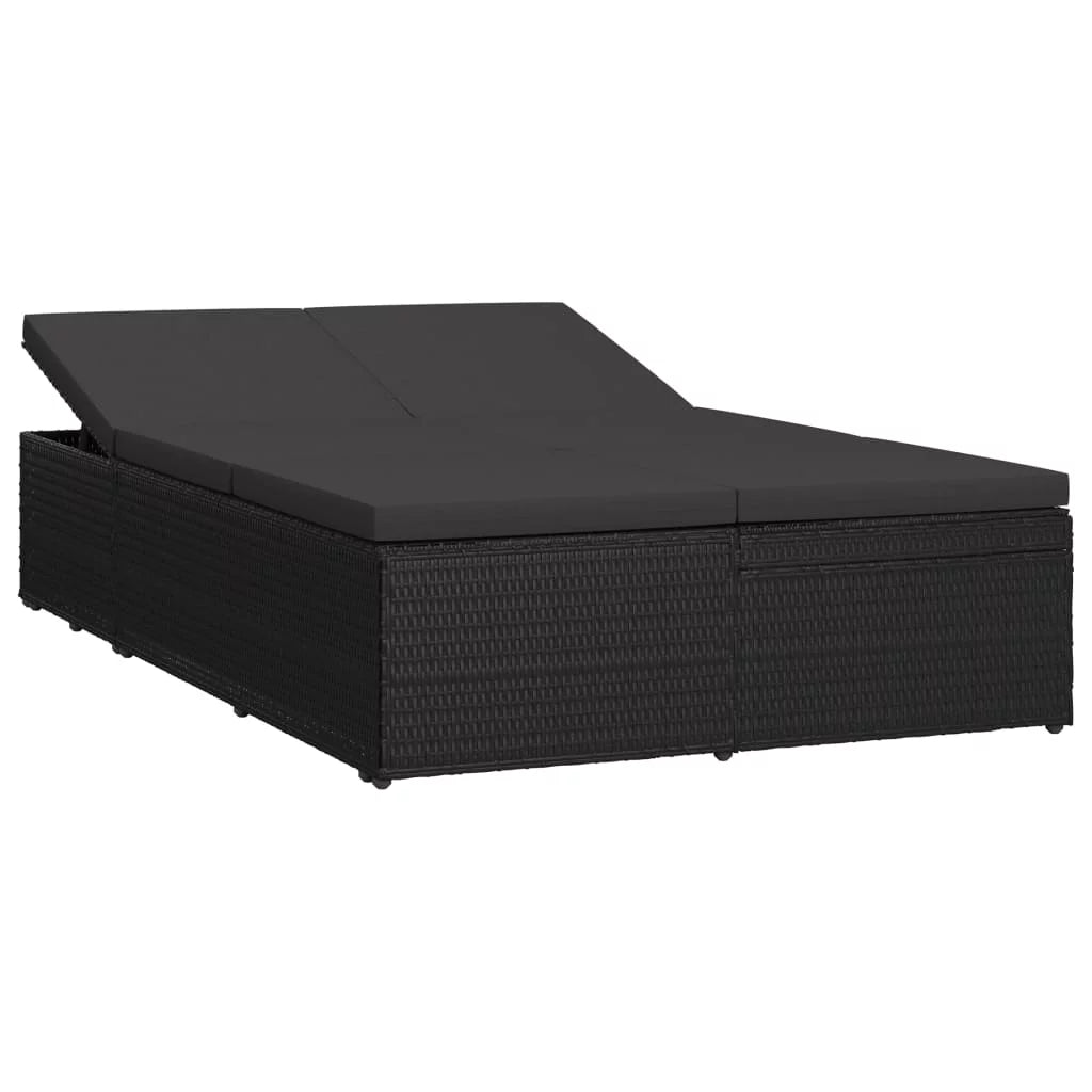 Convertible Sun Bed with Cushion Poly Rattan Black V382