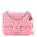 Quilted Tweed Mini Heart Square Flap Pink White J38143