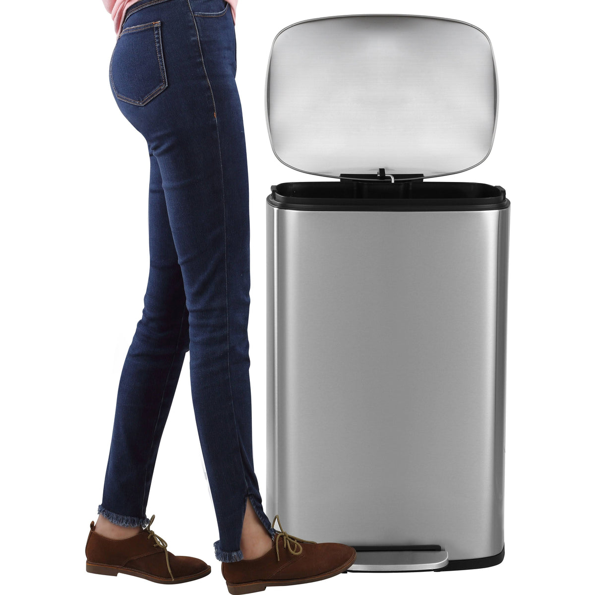 13-Gallon Stainless Steel Trash Can with Soft-Close Lid B97232