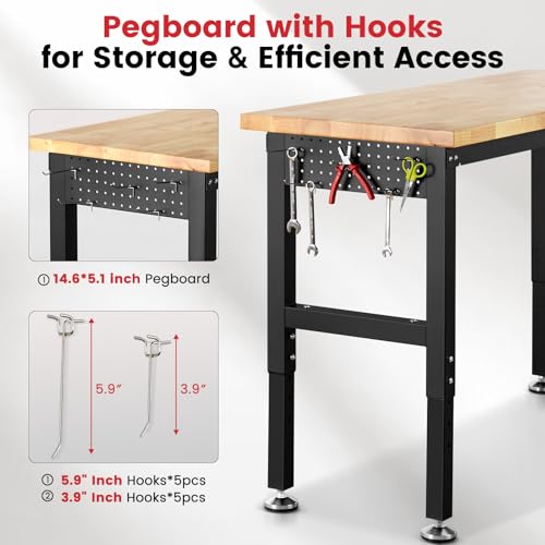 48 Inch Adjustable Height Rubberwood Workbench K833629