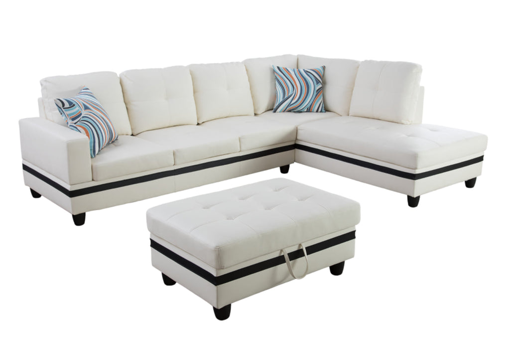Black&White Leather Sectional Sofa Set with Storage Ottoman and Matching Pillows I7773