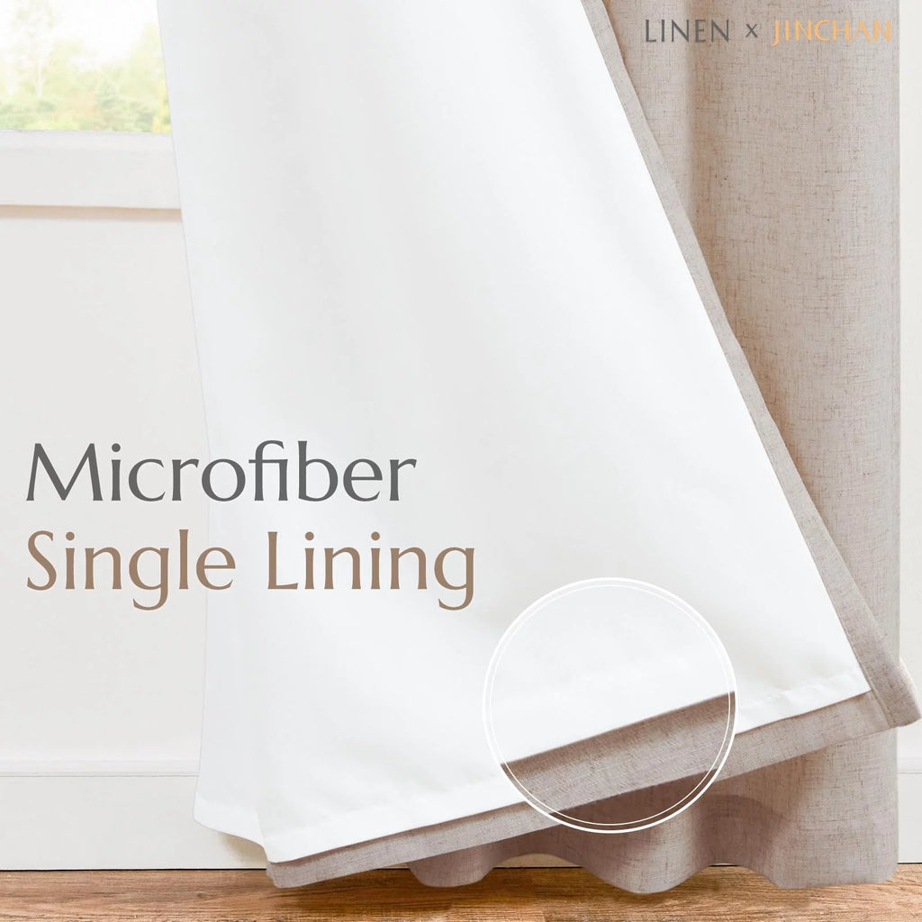 Linen Curtains 84 Inch Length Light Filtering with Lined 2 Panels T97472