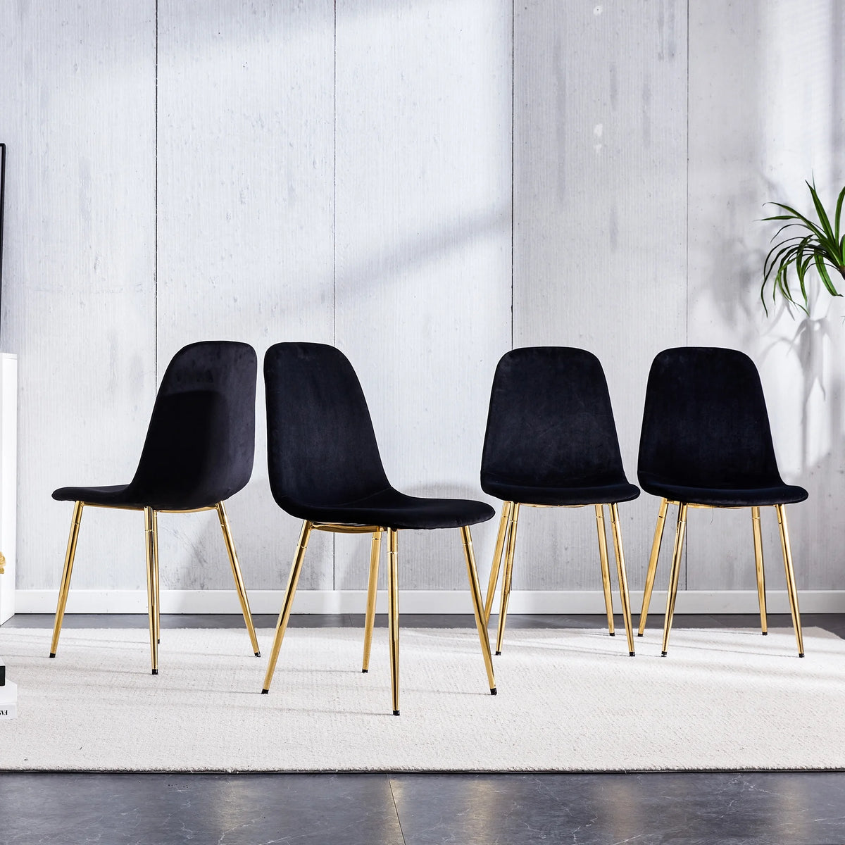 Set of 4 Velvet Dining Chairs with Golden Metal Legs J146858