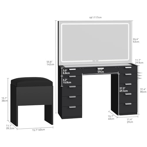 White Vanity Desk Set with LED Mirror and 11 Drawers M69502