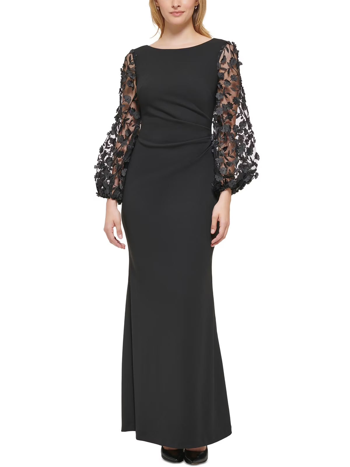 Petites Boat Neck Long Evening Dress H316