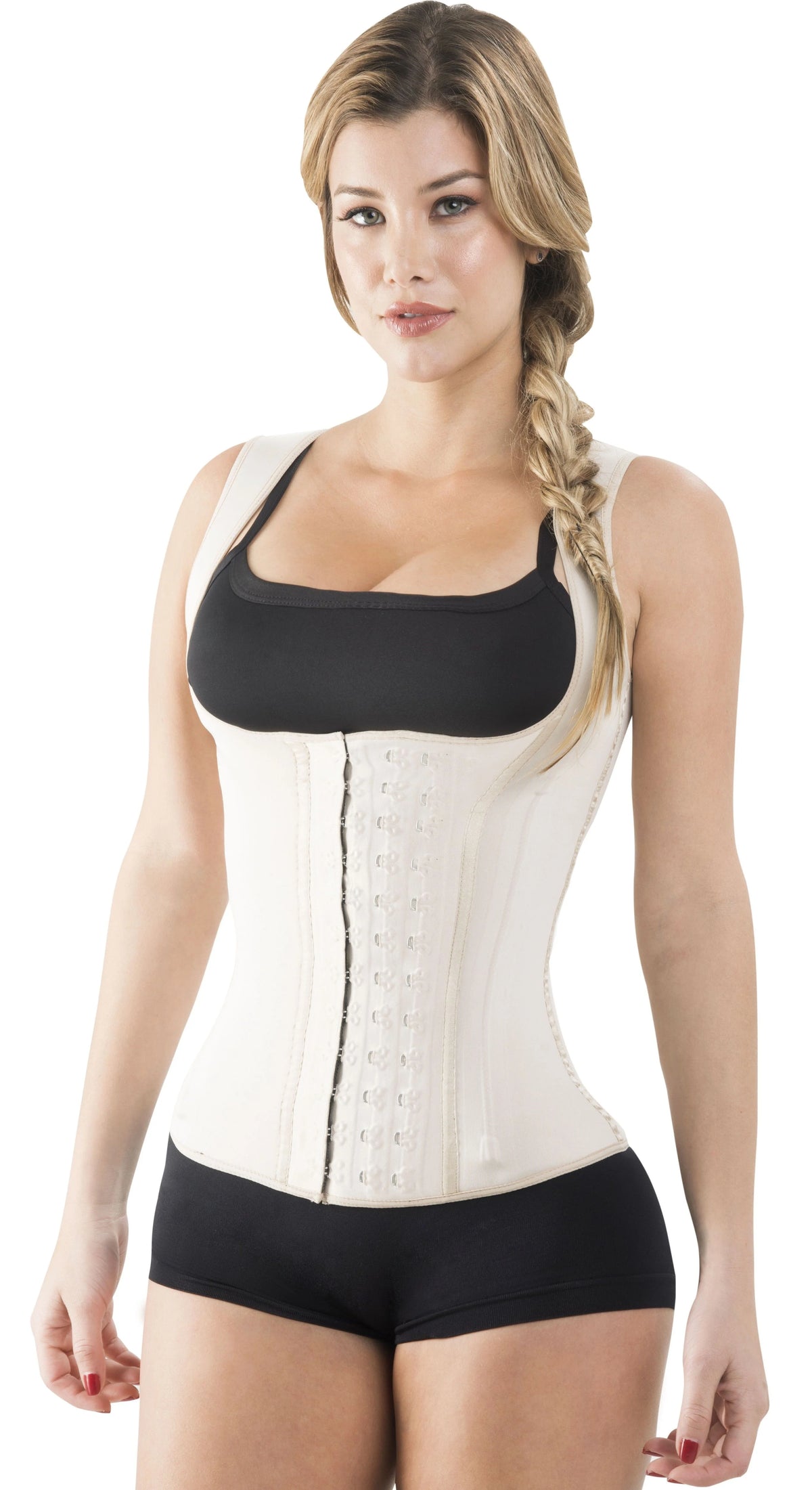 Red Latex Waist Cincher Sports Vest 3 Hooks Shapewear N47114
