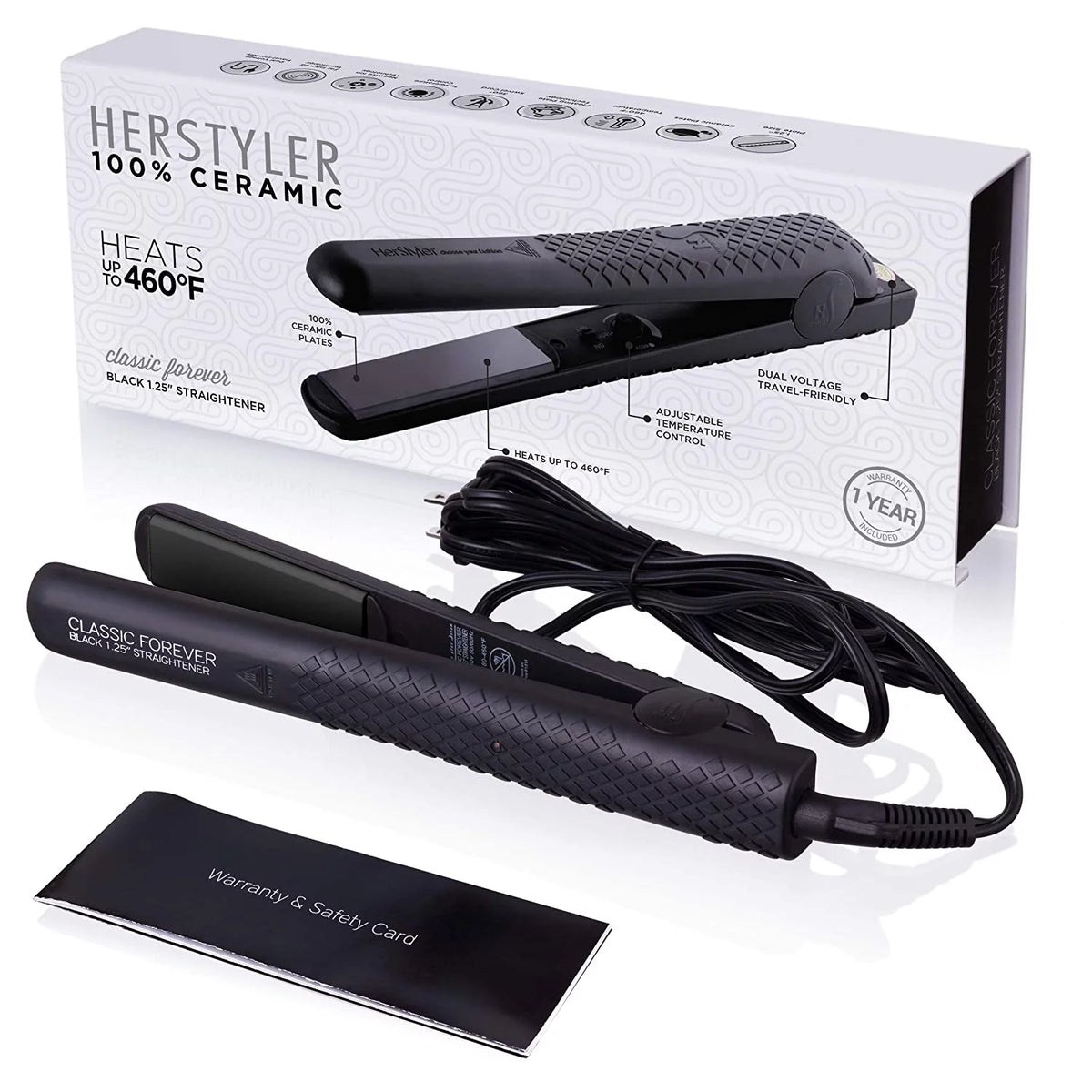 Black 1.25" Ceramic Ionic Flat Iron Hair Straightener Y196286