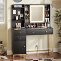 Black Makeup Desk with Lights and Charging Station E65511