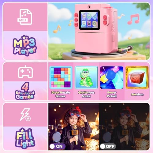 Instant Print Dual Lens Digital Camera with 32G SD Card Storage Bag Pink B5537