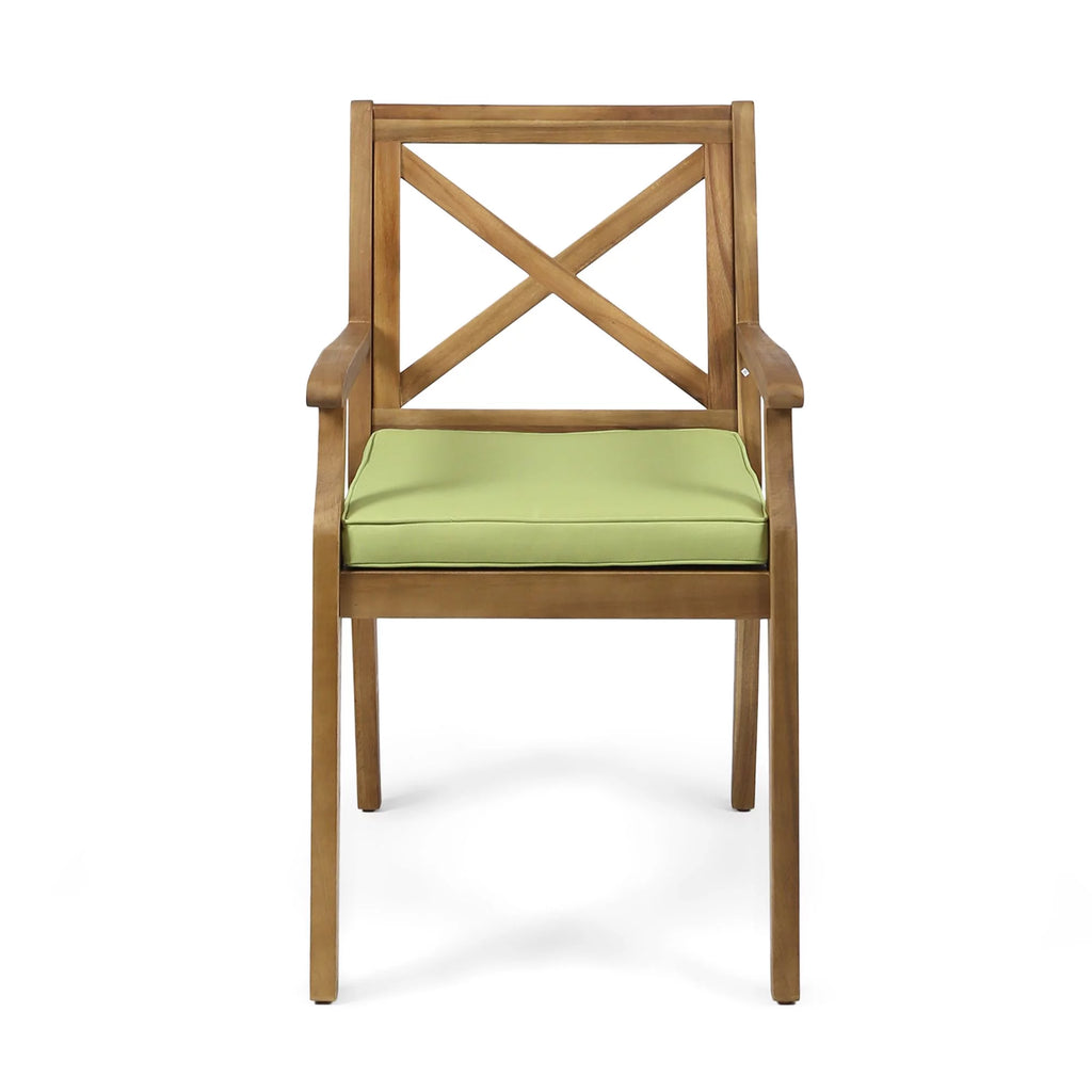 Teak and Green Wooden Patio Dining Arm Chair Set of 2 A506285
