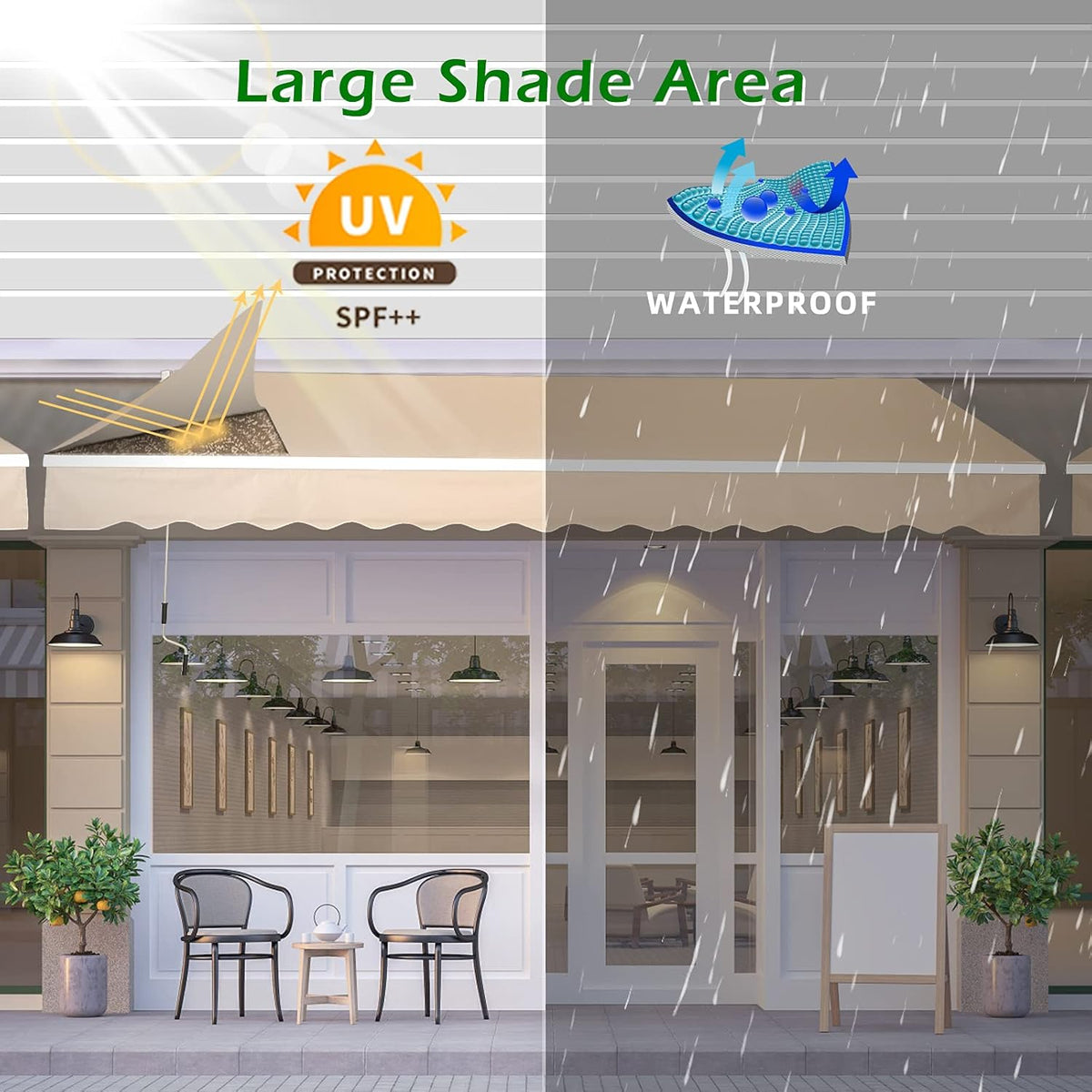Beige Retractable Patio Awning with Manual Crank Handle E532425