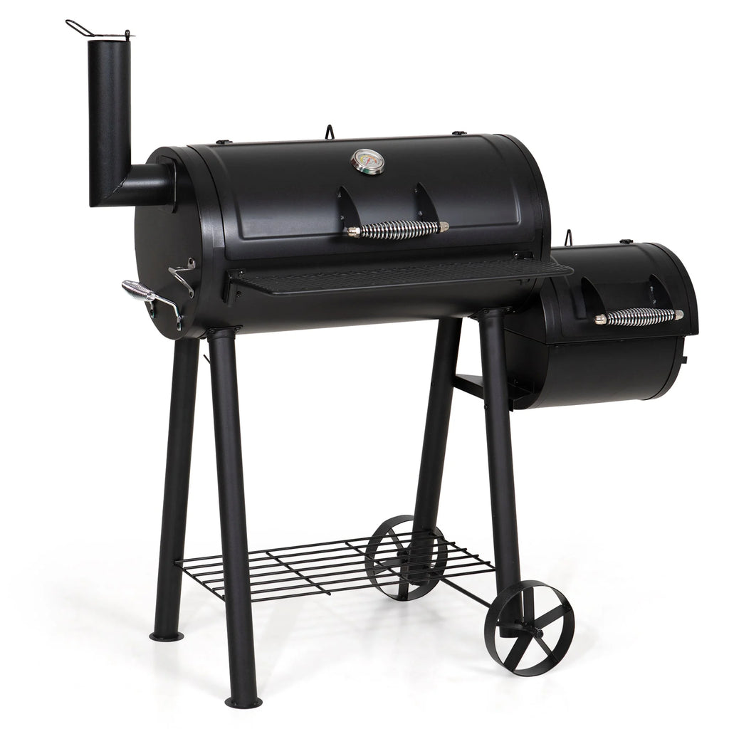 Steel BBQ Charcoal Grill with Offset Smoker in Black U577
