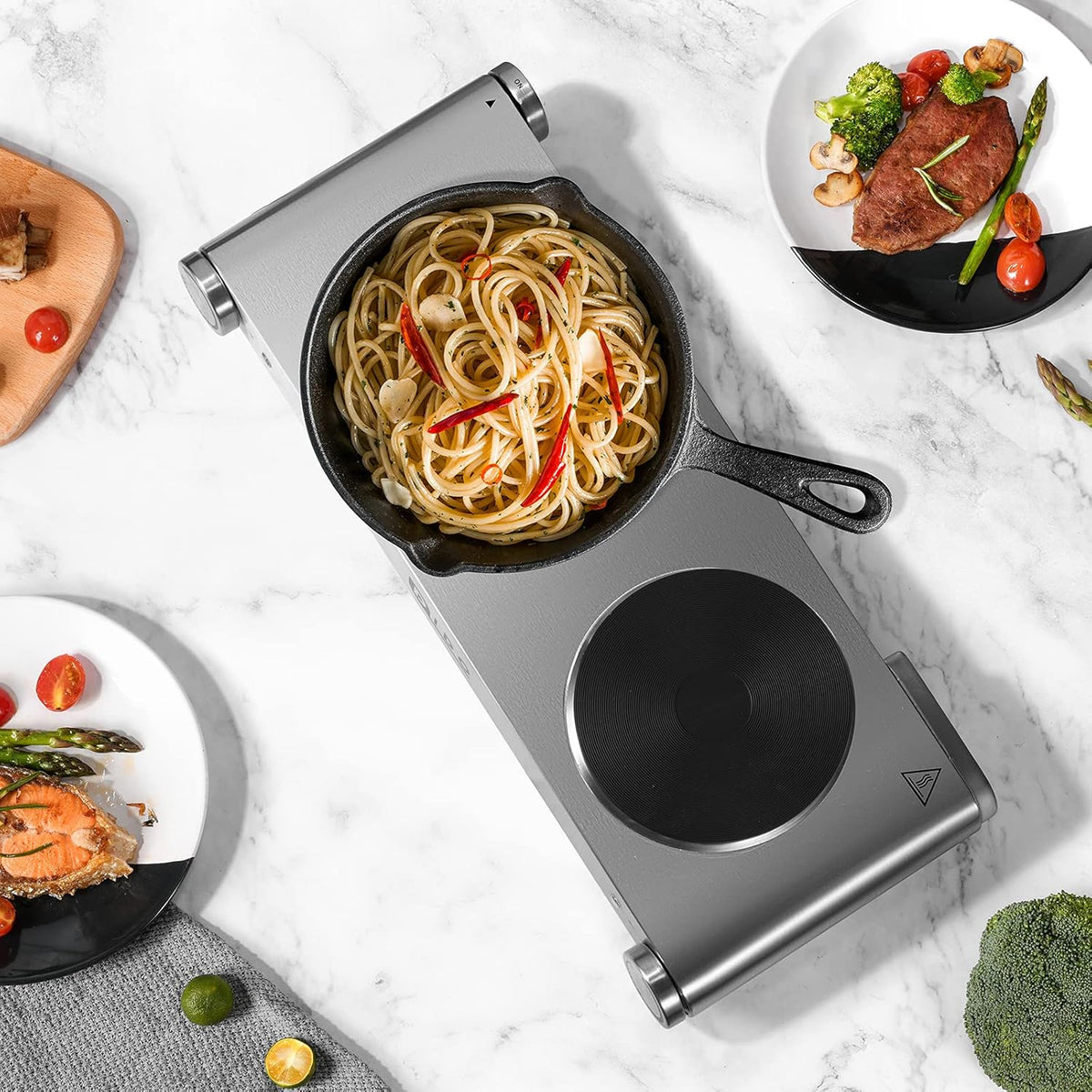 1800W Portable Electric Double Burner Hot Plate with Stainless Steel Cooktop X56682