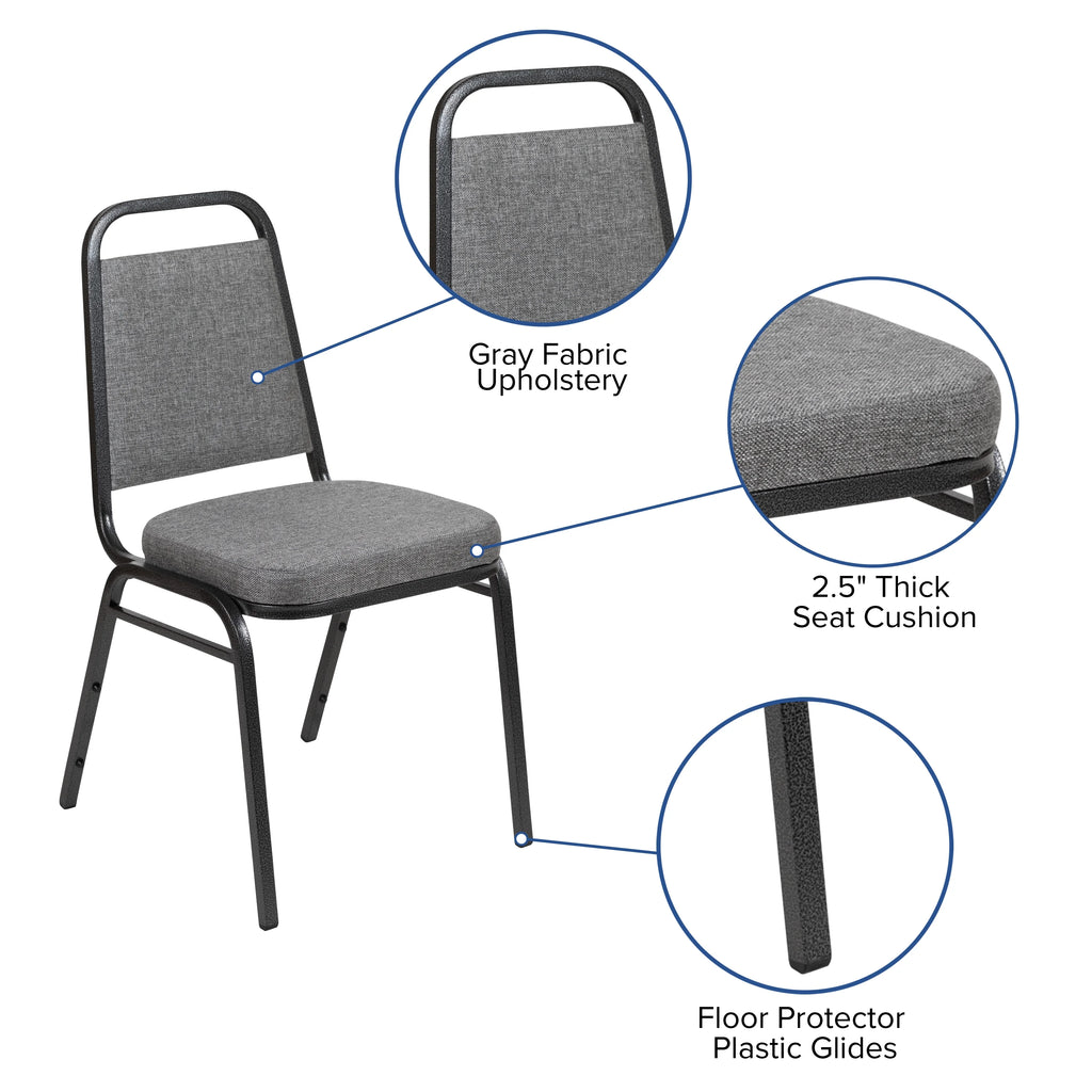 4 Pack Trapezoid Banquet Stack Chair, Gray Fabric/Silver Vein Frame F86191