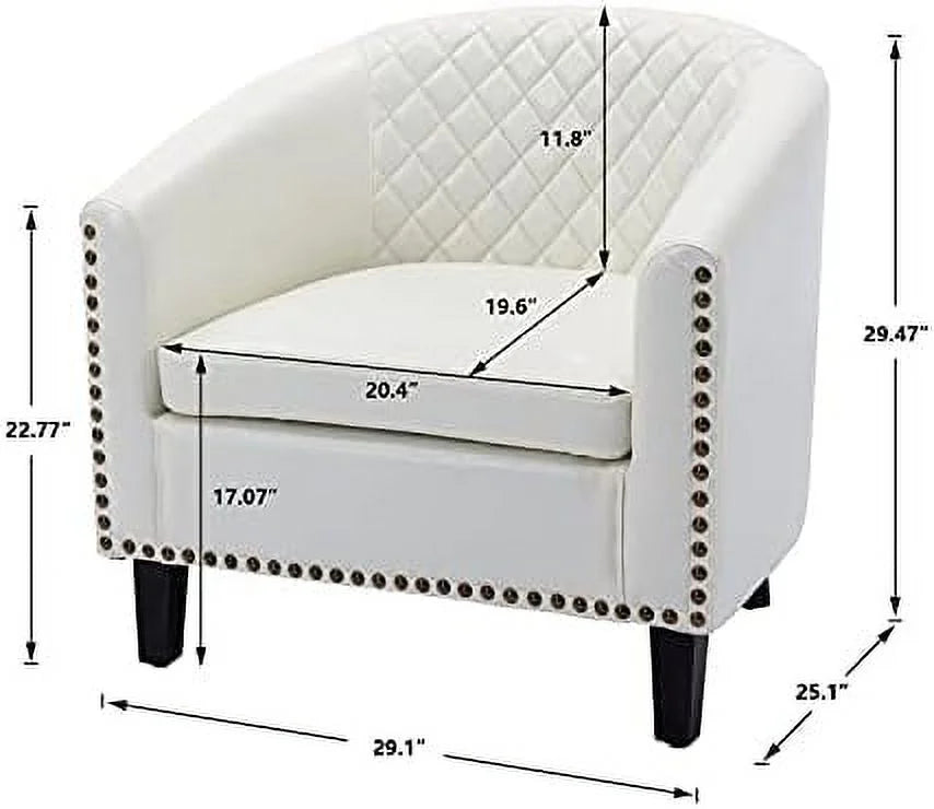 White Faux Leather Barrel Club Chair with Solid Wood Legs H656