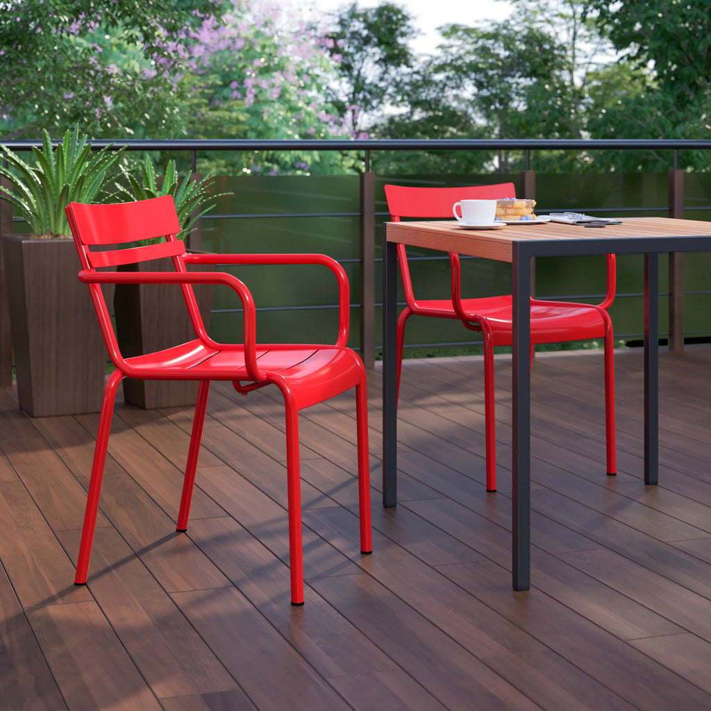 Red Steel Stackable Indoor-Outdoor Chair with Arms M352