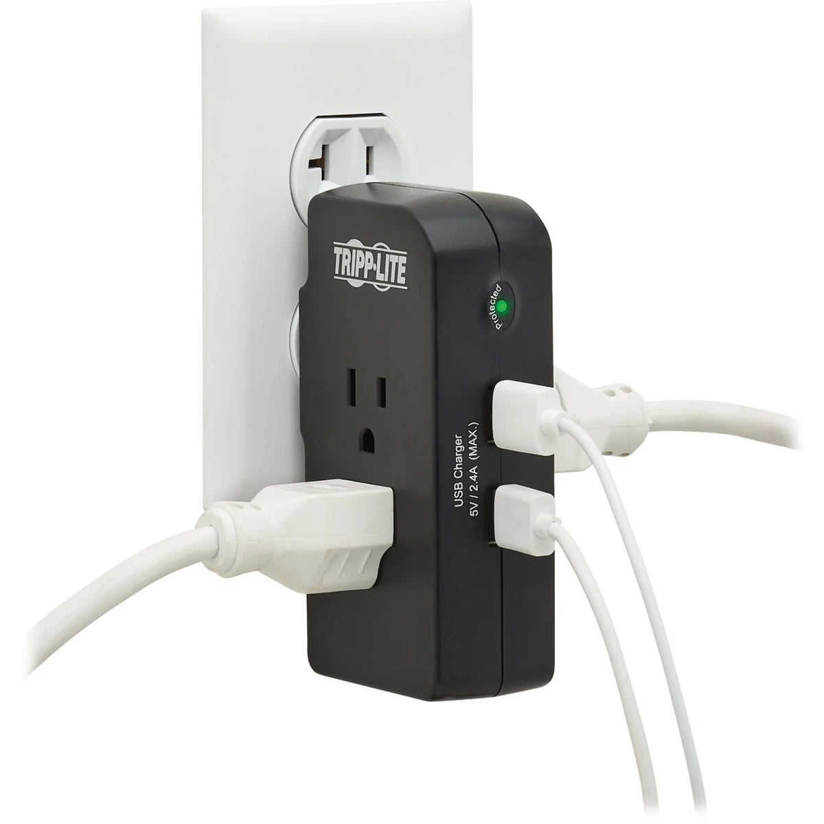 3-Outlet Surge Protector 2 USB Charging Ports Black P8136