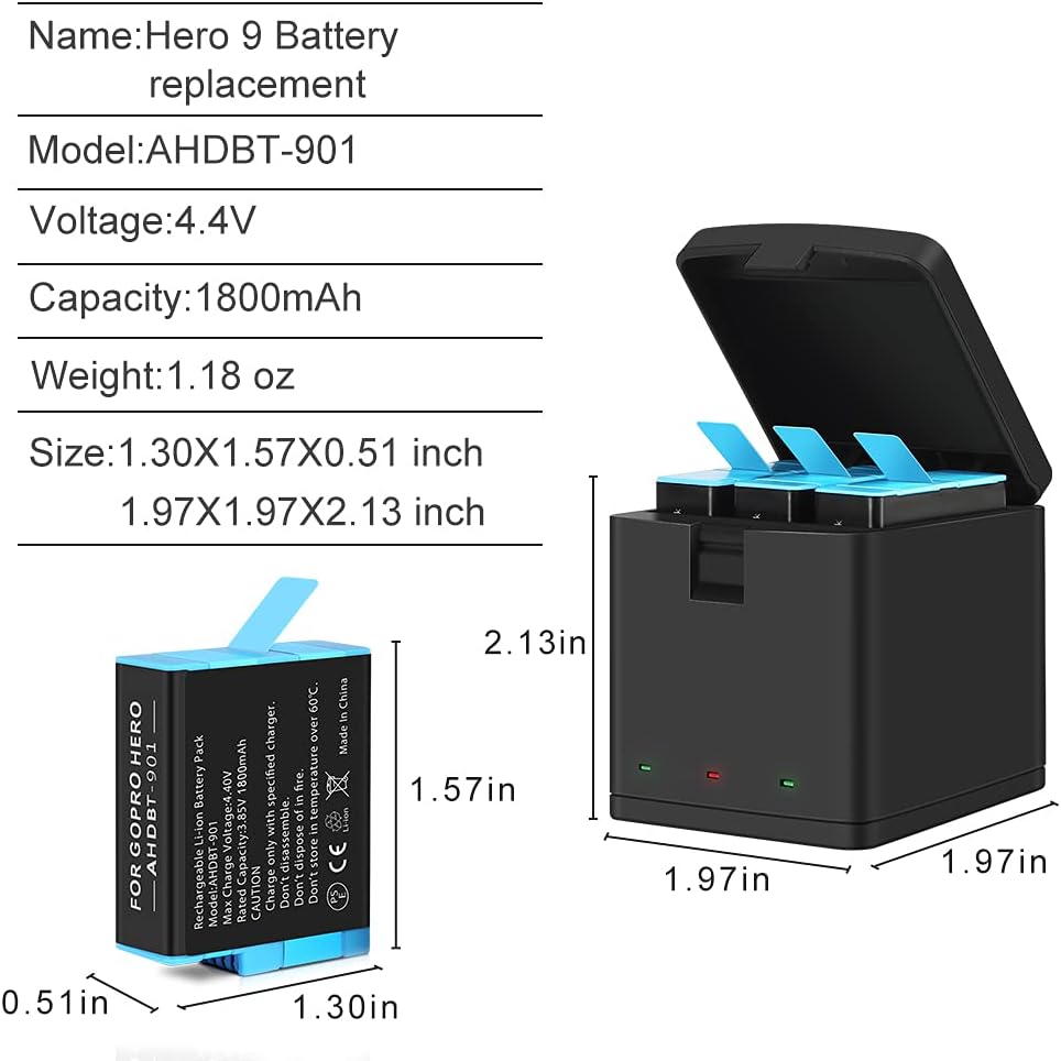 3-Pack 1800mAh Camera Batteries with 3-Channel USB Charger X690