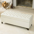 Ivory Leather Storage Ottoman Y3065