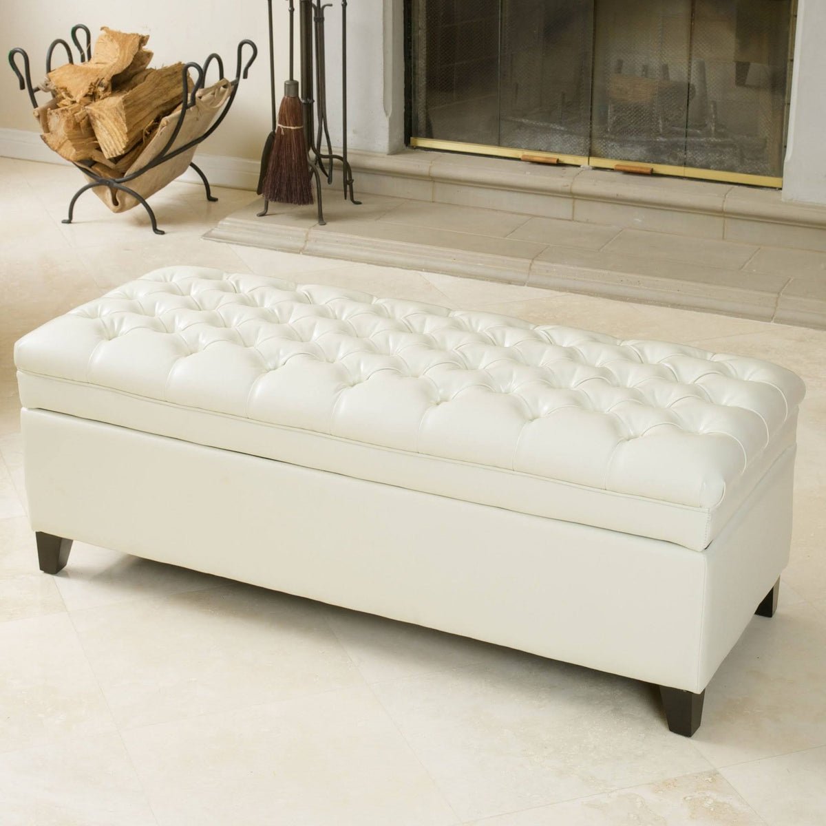 Ivory Leather Storage Ottoman Y3065