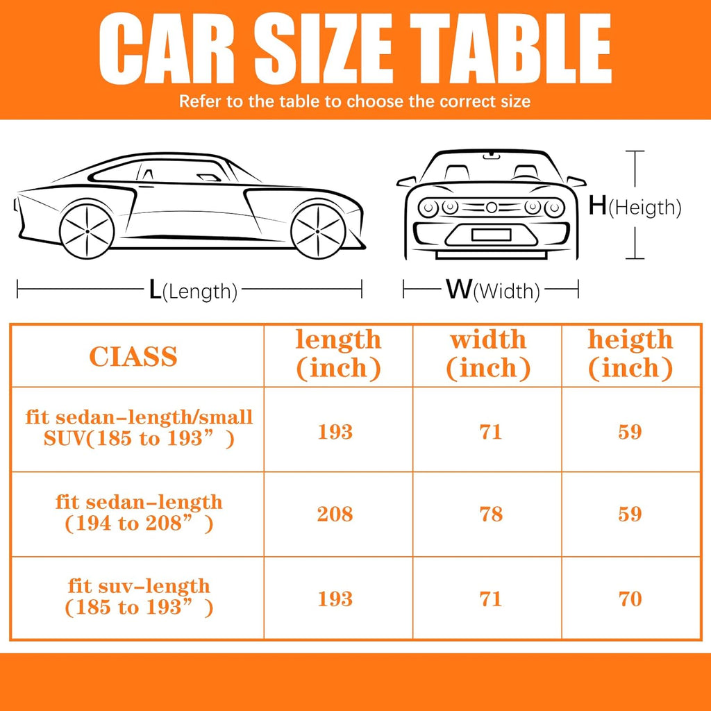 Black Orange Waterproof Full Car Cover for Sedan Length 194-208'' Height 59'' Q7088