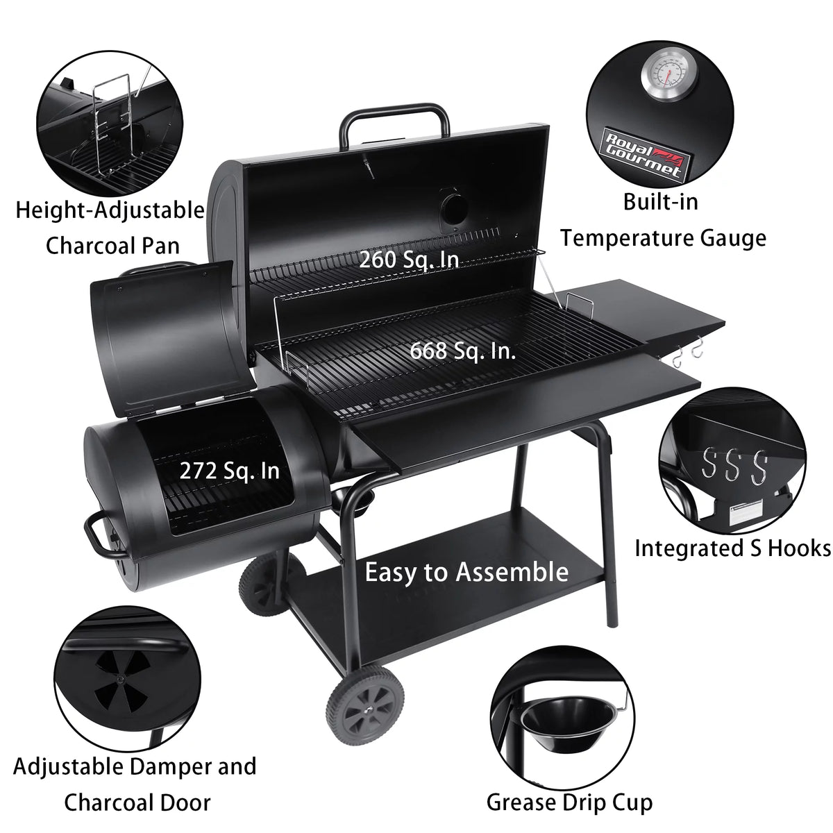 36 Charcoal Barrel Grill with Offset Smoker I539620
