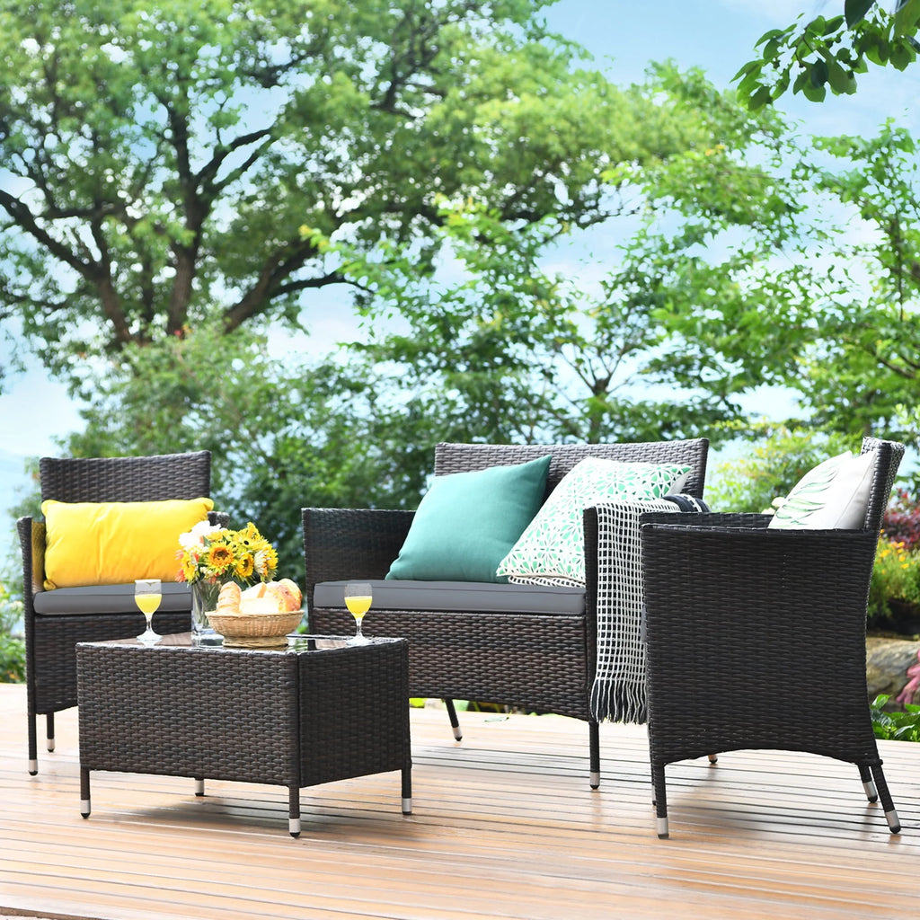 4 Pc Turquoise Cushioned Patio Rattan Conversation Furniture Set M672