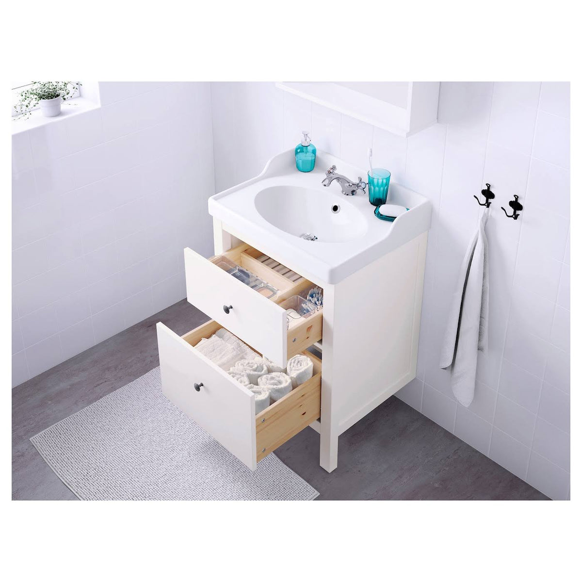 White Sink Cabinet with 2 Drawers I63750