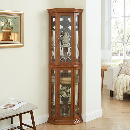 OAK Corner Curio Cabinet with Tempered Glass Door C9546