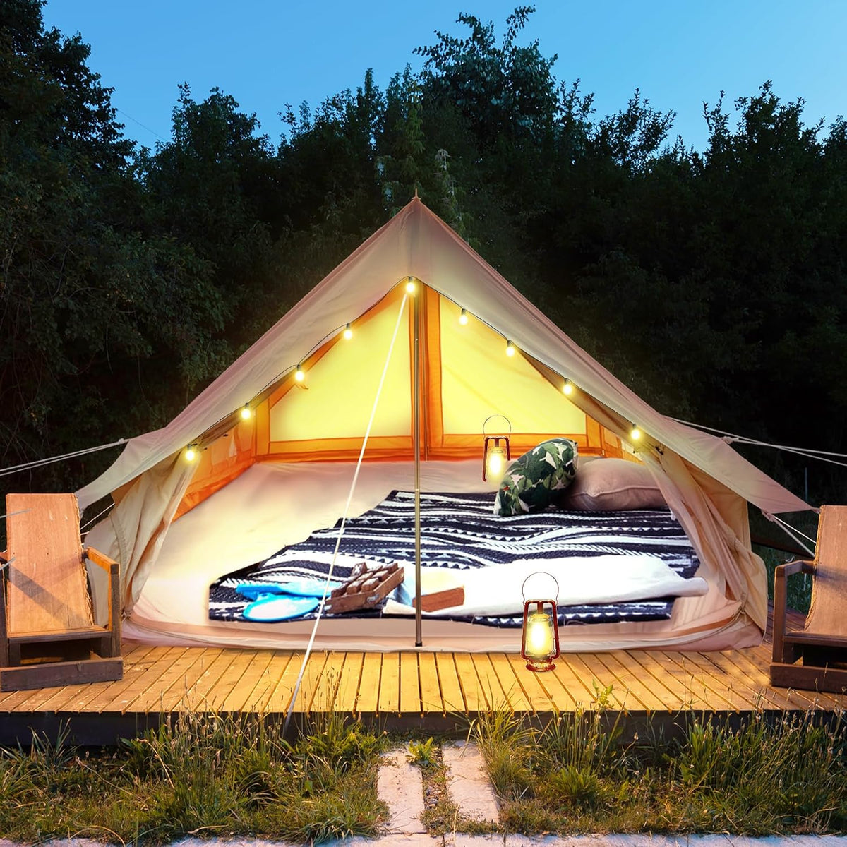 Canvas Glamping Tent Rainproof for 4 Person with Windows N1505