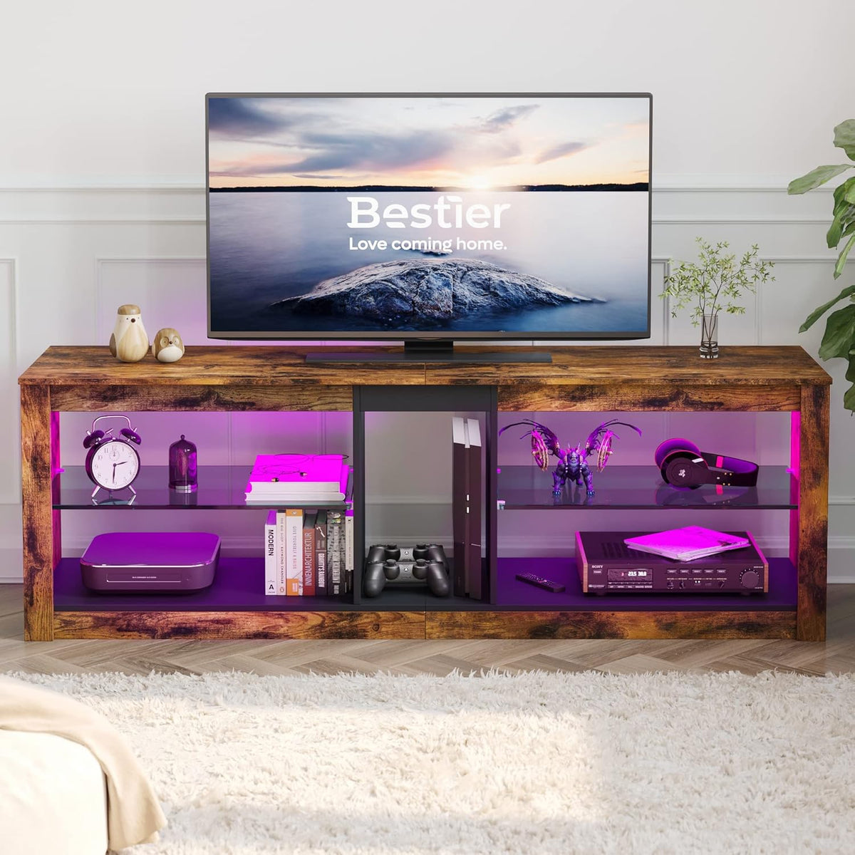 Rustic Brown 42 Inch TV Stand with Glass Shelf B933002
