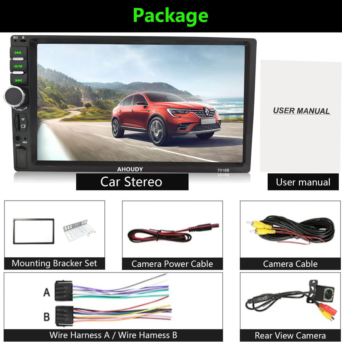 Double Din Car Stereo with Bluetooth and Backup Camera D259