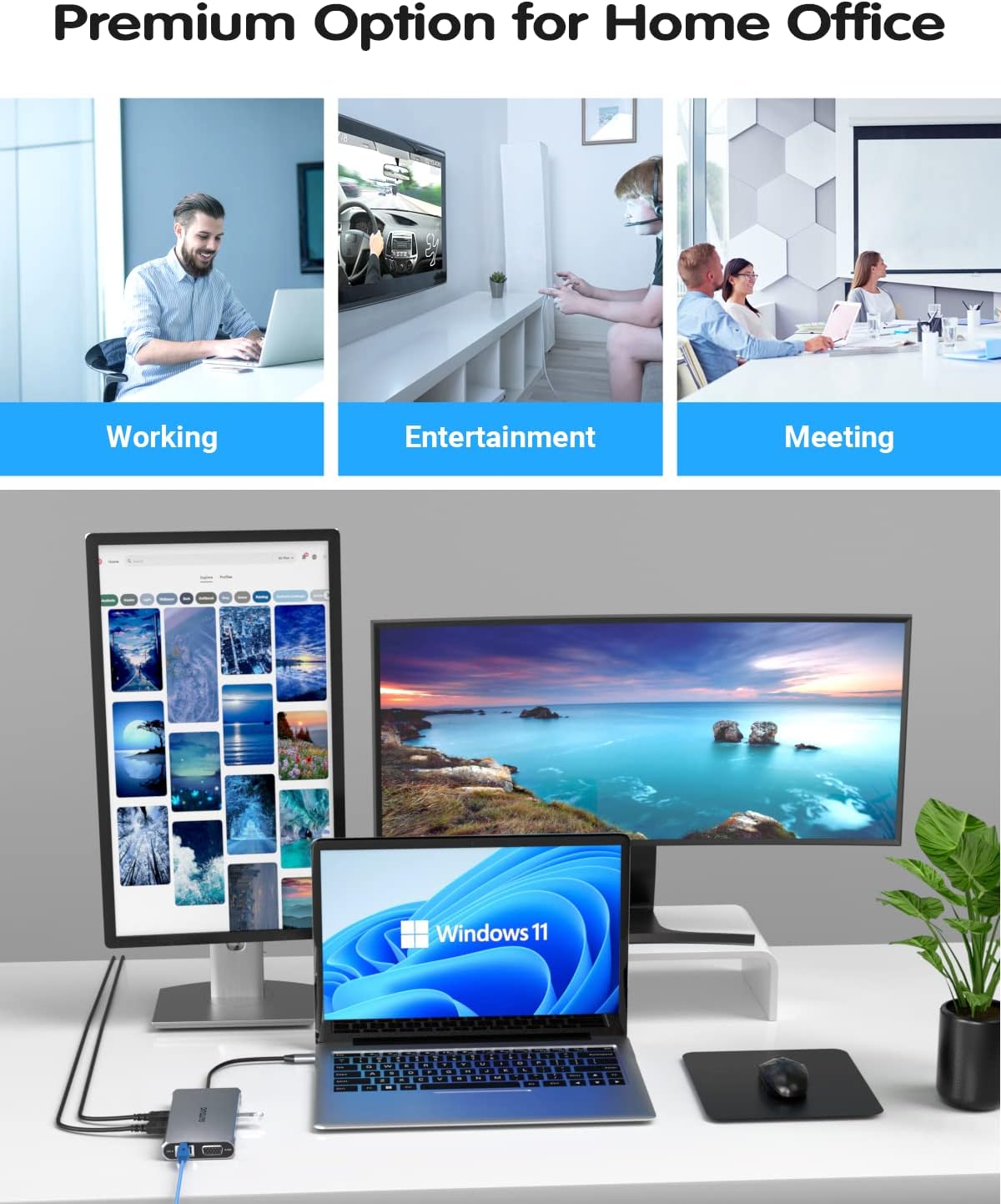 12 in 1 USB C Hub with Dual HDMI 4K VGA Ethernet PD 3.0 USB-C 3.0 TF/SD Card Slot S91078