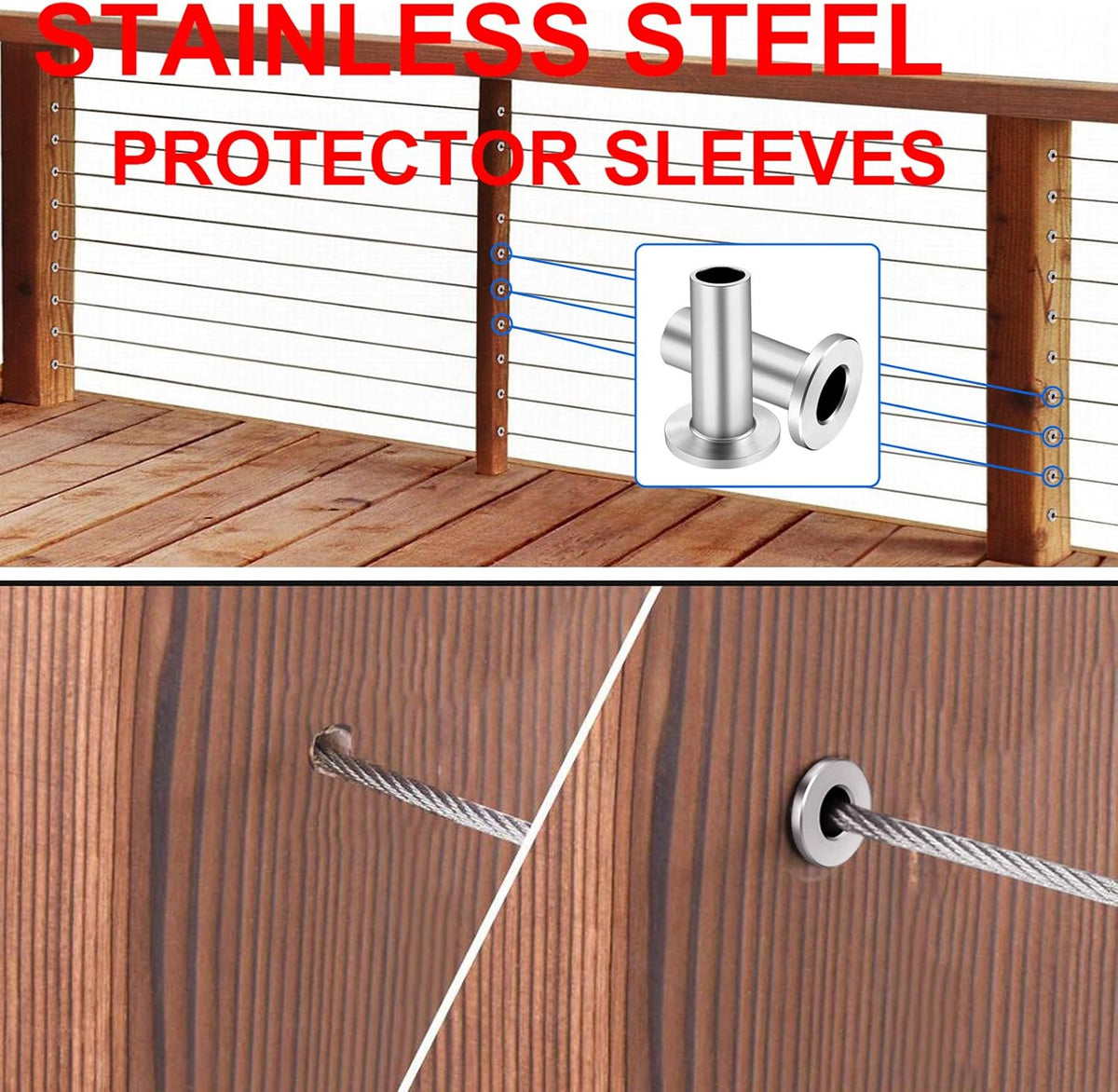 120 Pack Stainless Steel Protector Sleeves for Deck Cable Railing M38276